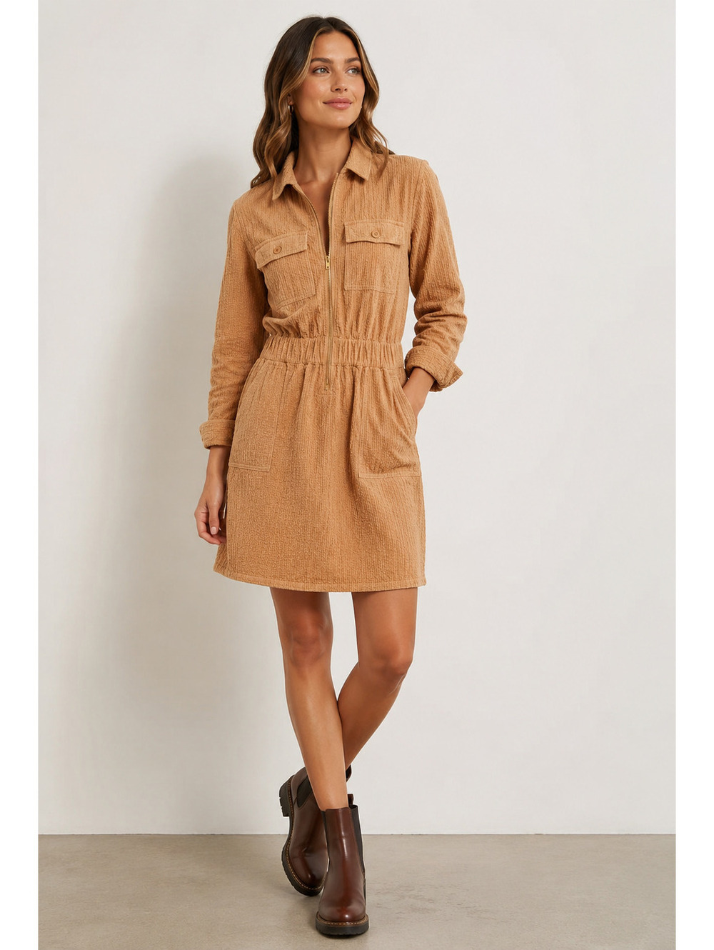 NWT J. Crew Zip-front cinched dress in corduroy 8